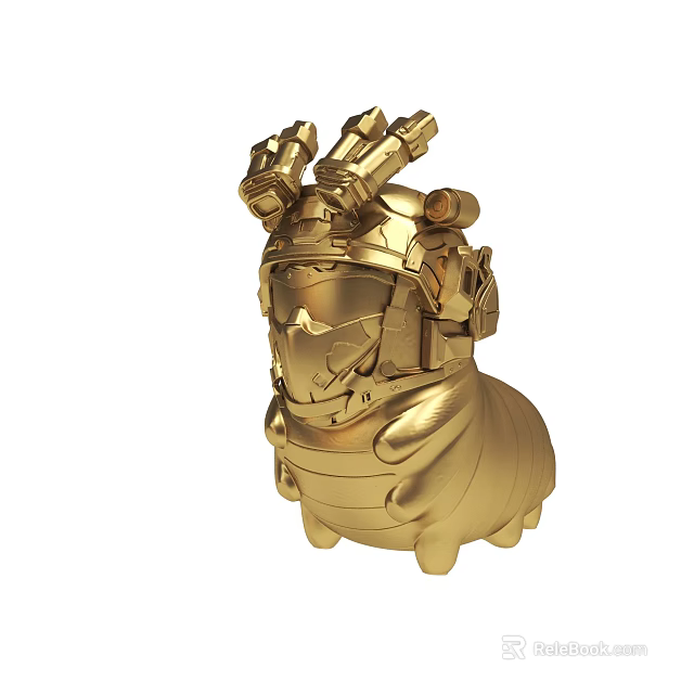 Golden Armored Mechanical Creature With Intricate Head Parts And Rounded Body 3d model 