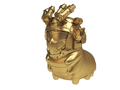 Golden Armored Mechanical Creature With Intricate Head Parts And Rounded Body 3d model