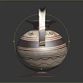 Traditional Ceramic Pottery Jar With Striped Patterns Curved Handle And Base Design