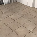 Beige Square Floor Tiles Laid On Indoor Room Floor With White Walls And Curtains