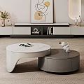 Elegant Modern Round Coffee Table Set With Marble Top And Gray Finish Design 3d model