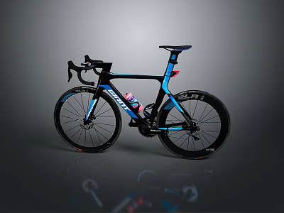 Sleek Modern Road Bicycle With Carbon Fiber Frame Black Blue Aerodynamic Wheels 3d model