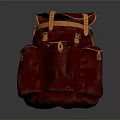 Stylish Red Backpack With Yellow Accents Multiple Pockets And Leather Buckles