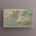 Beautiful Sky Landscape Painting With Fluffy White Clouds And Soft Blue Tones