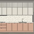 Modern Minimalist Kitchen Interior With Speckled Countertop Drawers And Light Toned Cabinets