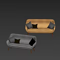 Modern Gray Two-Seater Sofa Interior With Plush Pillows And Circular Backdrop 3d model
