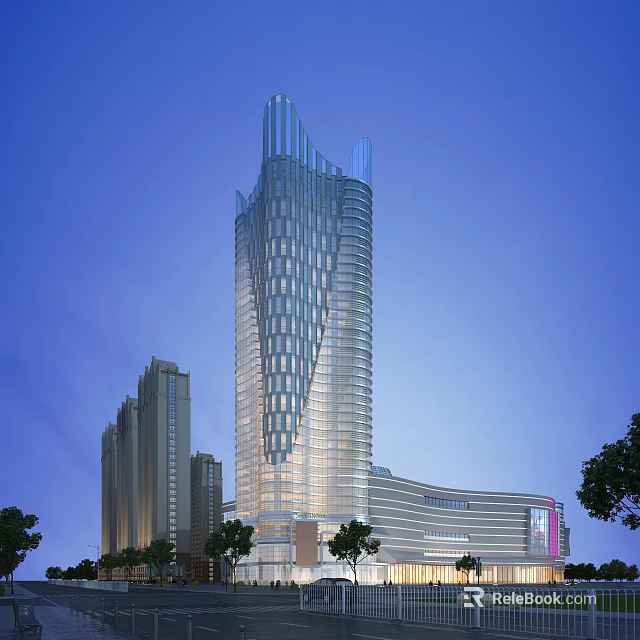 Modern Commercial Complex With Glass Facade Skyscraper And Urban Retail Office Facilities 3d model 