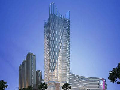 Modern Commercial Complex With Glass Facade Skyscraper And Urban Retail Office Facilities 3d model