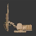 Golden Tracked Engineering Vehicle With Long Drill Arm And Metallic Texture On Dark Background