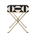Modern Bedside Table With Black White Geometric Pattern Top And Gold Cross Legs 3d model