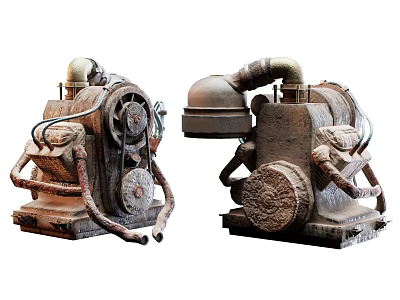 Old Rusty Vintage Engines Showcasing Mechanical Wheels Pipes And Metal Parts 3d model
