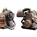 Old Rusty Vintage Engines Showcasing Mechanical Wheels Pipes And Metal Parts