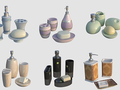 Stylish Daily Washing Necessities Essential Bathroom Accessories With Soap Dispensers Dishes Cups 3d model