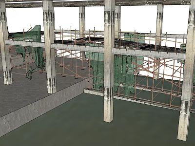 Construction Site With Scaffolding Metal Frames And Concrete Columns Under Construction 3d model