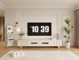 Modern Cream Style TV Background Wall TV Cabinet Low Cabinet French Cream 3d model