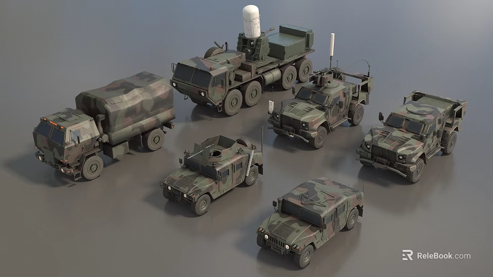 Various Military Vehicles With Camouflage Paint For Tactical Operations 3d model 