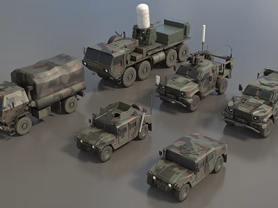 Various Military Vehicles With Camouflage Paint For Tactical Operations 3d model