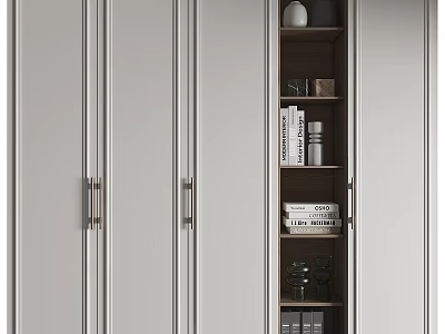 Modern Light Gray Bookcase With Closed Doors And Open Storage Shelves For Books And Decorations 3d model