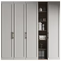 Modern Light Gray Bookcase With Closed Doors And Open Storage Shelves For Books And Decorations