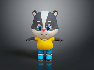 Cute 3D Badger Cartoon Character With Yellow Shirt Blue Pants Big Eyes And Red Nose 3d model