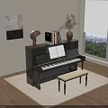 Bright Room Interior With Black Piano Sheet Music And Wall Painting Plus Wooden Bench