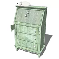 Vintage Green Storage Cabinet With Drawers And Cat On Top Design