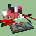 Elegant Perfume Cosmetics Collection With Red Lipstick Nail Polish Eyeshadow Palette And Makeup Brushes