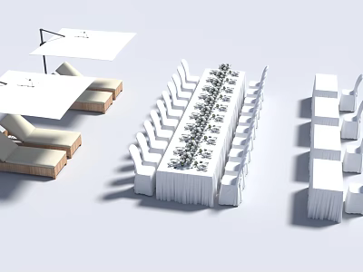 Roadside Rest Area Facilities With Long Tables White Chairs And Sunshades 3d model