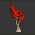 Organ And Hair Structure With Red Caps Black Spots On Light Stem