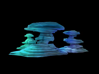 Wood and Stone Layered Sculptures with Teal Color Stacked Design and Decorative Art 3d model