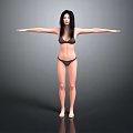 Woman In Black Bikini Standing With Arms Outstretched On Grey Background