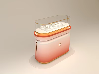 Luxury Jewelry Store Display Case With Gradient Pink Orange Design And Transparent Glass Top 3d model