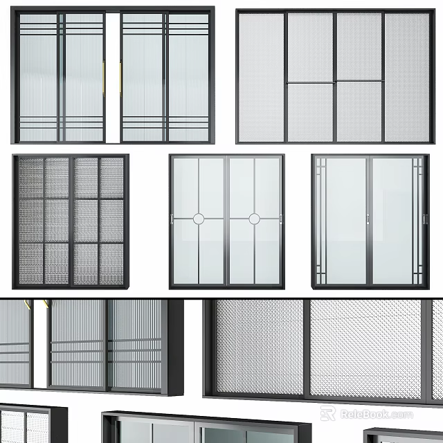 Modern Sliding Doors With Various Designs Glass Panels And Grid Patterns 3d model