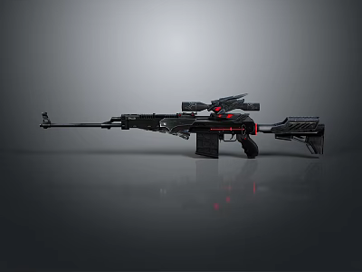 Modern Tactical Sniper Rifle With Scope Red Accents And Black Body Design 3d model