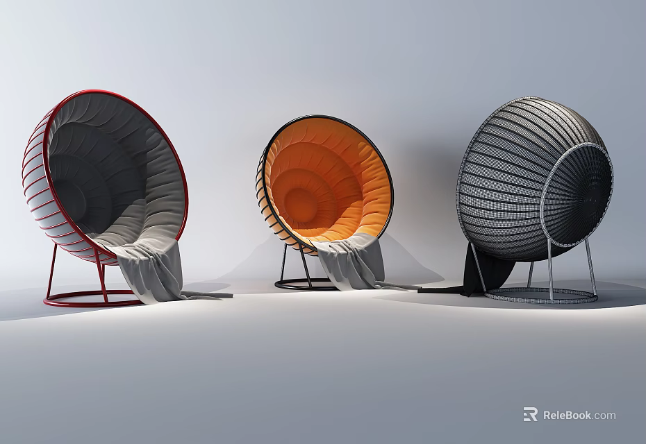 Modern Accent Chairs in Red Orange Gray with Striped Design and Metal Legs 3d model 