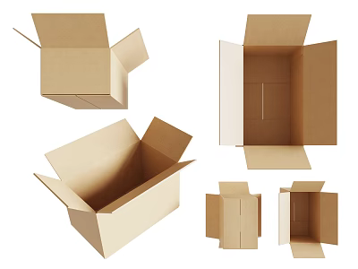 Cardboard Boxes In Various Open And Closed States 3d model