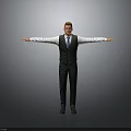 Man In Black Vest White Shirt Blue Tie With Arms Outstretched On Gray Background