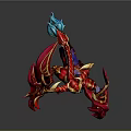 3D Fantasy Warrior Game Character With Red Gold Armor Blue Braided Hair And Purple Mythical Attire