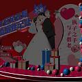 Marriage Registration Office Wedding Scene With Bride Groom Balloons Gifts And Red Background