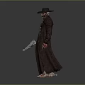 Game Movie Character With Wide Brim Hat Mechanical Arm Body Long Coat And Gun