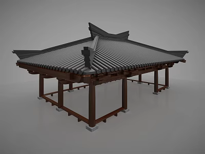 Traditional Chinese Pavilion With Wooden Structure And Black Tile Roof 3d model