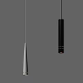 Modern Two Pendant Lights White Conical And Black Cylindrical Design Hanging Gray Background