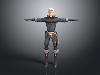 Anime Style 3D Male Character Model With Dark Outfit Belt And Boots Arms Outstretched 3d model