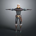 Anime Style 3D Male Character Model With Dark Outfit Belt And Boots Arms Outstretched