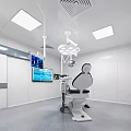 Modern Operating Room Featuring Medical Equipment Doctor Digital Screens Ceiling Lights And White Walls