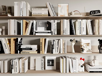 Stylish Bookshelf With Various Books Magazines And Decorative Items Collection 3d model