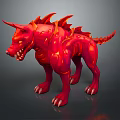Red 3D Rendered Dog Shaped Monster With Horns Spikes Sharp Teeth Claws And Lava Texture