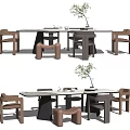 Modern Dining Table Set With Beige Chairs And Marble Tabletop Green Plant Decor