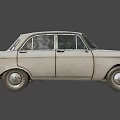 Vintage White Car With Classic Design Round Headlights And Retro Grille