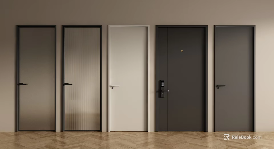 Modern Hinged Doors with Textured Sleek and Solid Color Designs for Interior Use 3d model
